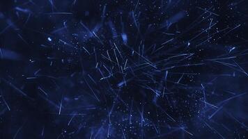 Elegant blue abstract background with glittering shiny particles, shimmering bokeh light and radiating light beams. Magical stardust effect. video