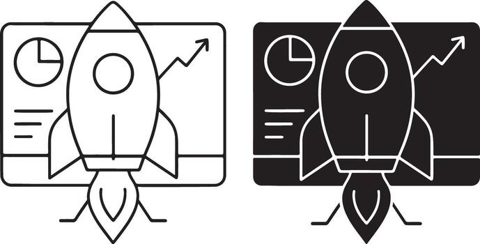 Rocket Launch Analytics Icon, Startup Growth Dashboard Symbol, Business Success Chart , Innovation Silhouette vector