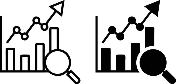 Two icons of graphs and a magnifying glass vector