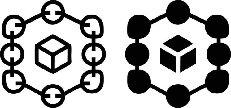 Two black and white images of a chain and a cube vector