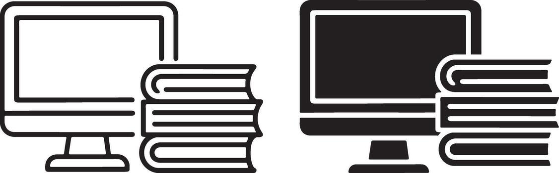 Two black and white images of a computer and a tablet vector