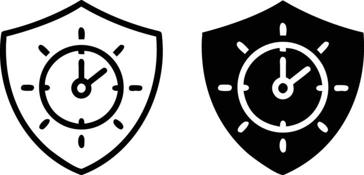 Two black and white shields with a clock on them vector