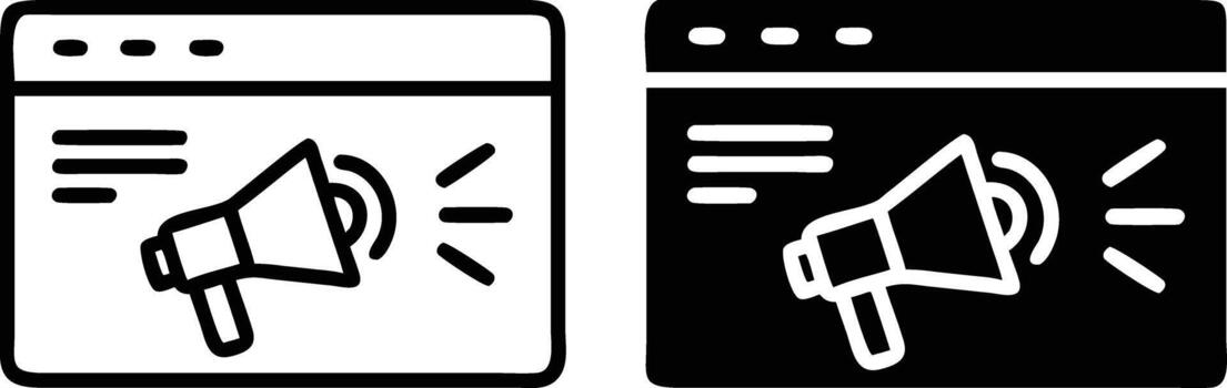 A black and white image of a megaphone and a computer vector