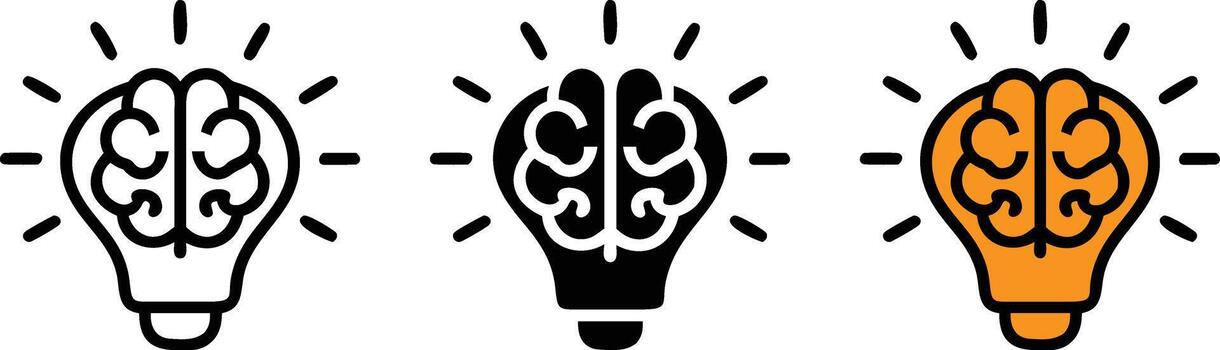 Three different types of light bulbs with a brain inside vector