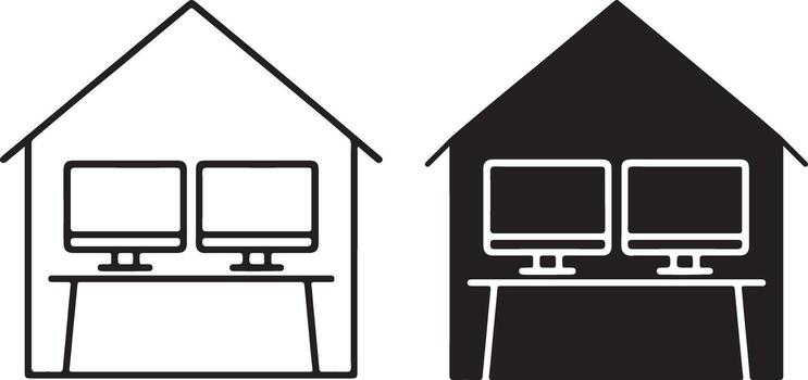 Two houses with computers on top of them vector