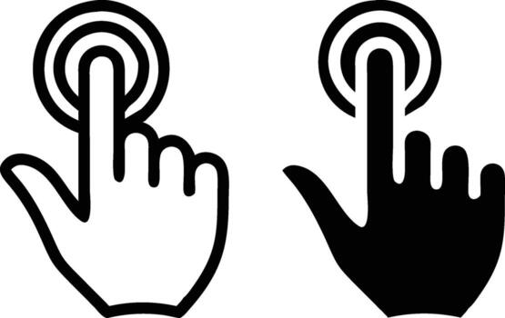 Two hands touching a button with a circle in the middle vector