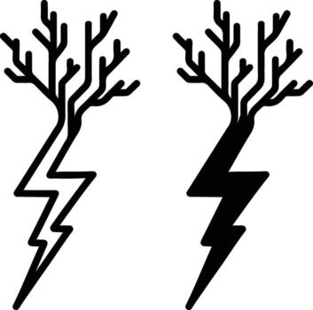 Two lightning bolts with trees in the background vector