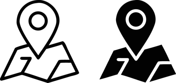 dos íconos de un mapa puntero y un mapa marcador vector