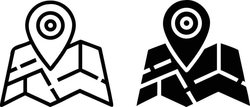 Two black and white images of a map and a target vector