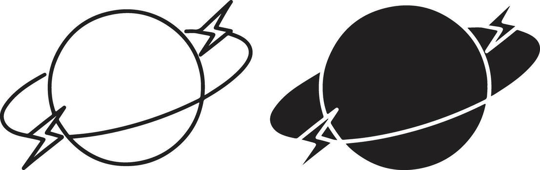 Two black and white images of a lightning bolt and a circle vector