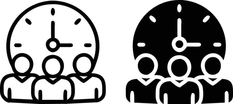 People in front of a clock and a clock icon vector