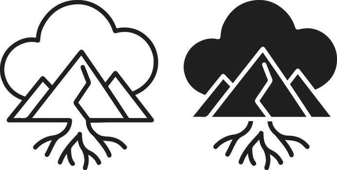 Two icons of mountains with trees and roots vector
