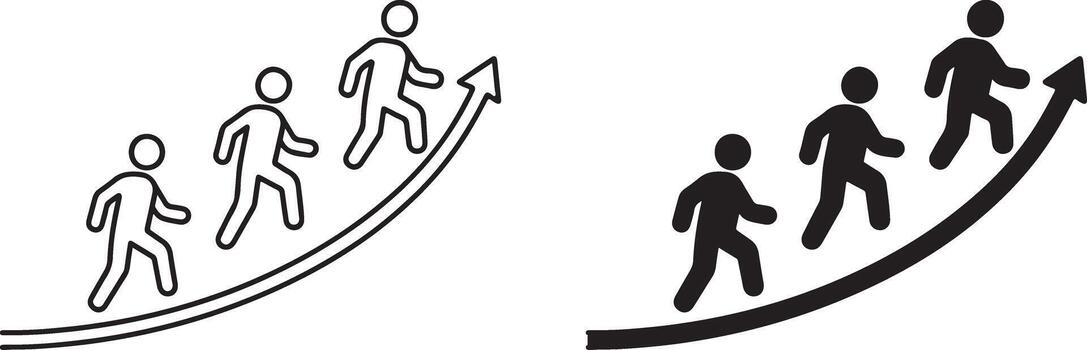 People walking on a line with arrows pointing up and down vector