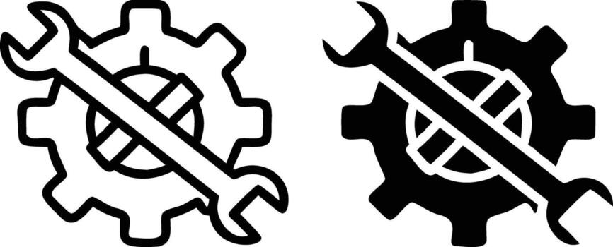 Two gears with wrenches on them vector