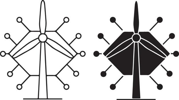 Two wind turbines with connected lines vector