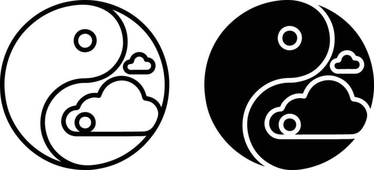 Two yin and yang symbols with clouds in the middle vector