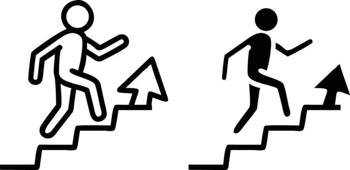 Two people running up stairs with arrows pointing to the left and right vector