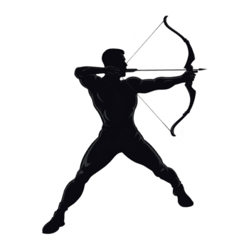 silhuett av archer i dynamisk utgör, teckning rosett och pil, symboliserar fokus och precision. bild fångar väsen av bågskytte med känsla av styrka och bestämning png