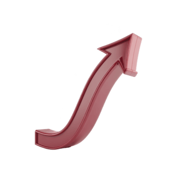 Shiny red 3D arrow curves upward, symbolizing growth and progress. arrow sleek design and vibrant color convey sense of dynamic movement and positive direction png