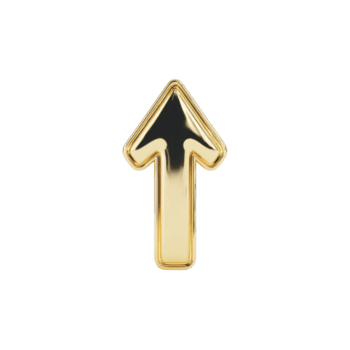 Shiny gold arrow pointing upwards, symbolizing direction and progress. metallic finish gives it luxurious and elegant appearance, often used in design to indicate movement or growth png