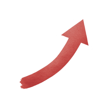 Red, curved arrow pointing upwards with textured appearance, symbolizing growth or progress. arrow design is simple and dynamic, conveying movement and direction png
