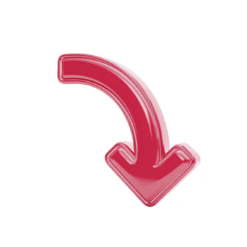 brillante rosso 3d curvo freccia puntamento verso il basso su trasparente sfondo, simboleggiante direzione o movimento. lucido finire Aggiunge moderno e dinamico sentire png