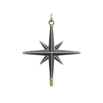 stella sagomato pendente con metallico finire e intricato disegno, con centrale punto e estendendosi raggi. pendente ha ciclo continuo per allegando per catena, combinando eleganza con celeste tema png