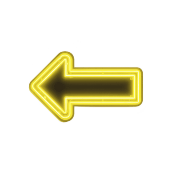 Glowing yellow neon arrow pointing left on transparency background, creating vibrant and eye catching effect. bright illumination highlights arrow shape, making it stand out png
