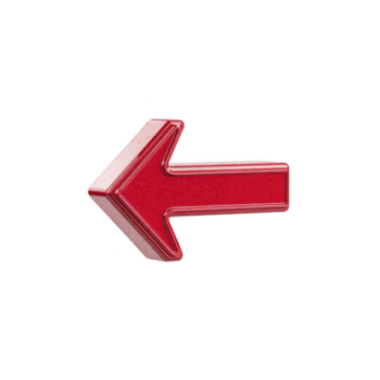 Shiny red arrow pointing left on transparency background, symbolizing direction or navigation. arrow has glossy finish, making it stand out vividly against dark backdrop png