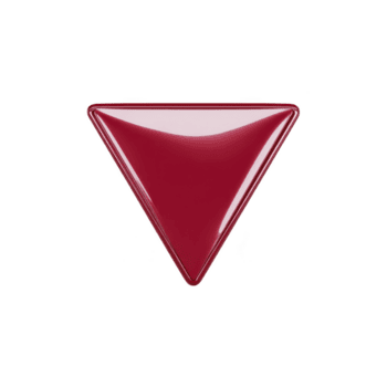 Shiny red triangular button with glossy finish is displayed against plain background, creating modern and sleek appearance png