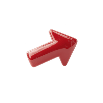 Shiny red 3D arrow pointing upwards and to right, isolated on transparency background. arrow has glossy finish, giving it modern and dynamic appearance png