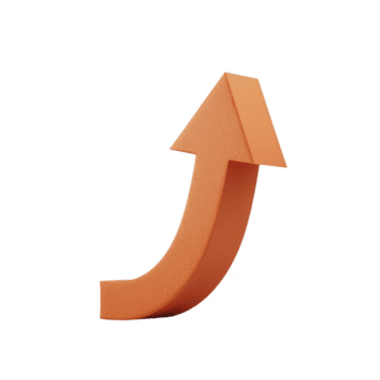 Orange 3D arrow pointing upwards symbolizes growth and progress. arrow smooth, curved design adds dynamic and modern feel, suggesting positive movement and success png