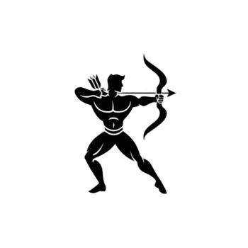 Silhouette of archer in dynamic pose, drawing bow with arrow ready to be released, conveys strength and focus. image is simple yet powerful, capturing essence of archery png