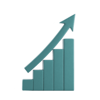 kricka 3d bar Graf med uppåt pil symboliserar tillväxt och Framgång. barer öka i höjd från vänster till höger, representerar positiv framsteg och prestation png