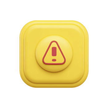 Yellow square button with red warning symbol in center, featuring exclamation mark inside triangle, conveys caution or alert. design is simple and modern png