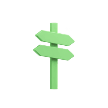 grön 3d vägvisare med två riktnings pilar pekande i motsatt vägbeskrivningar, symboliserar val och riktning. minimalistisk design är isolerat på genomskinlighet bakgrund png