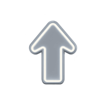 Glowing neon arrow pointing upwards on transparent background, symbolizing direction and progress. arrow is outlined with bright white light, creating modern and futuristic look png
