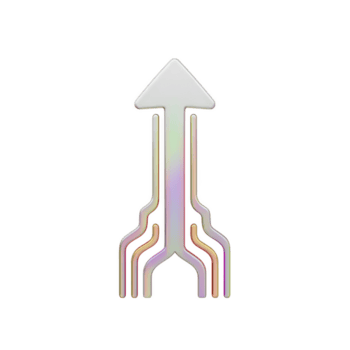 metallico freccia con futuristico design e iridescente colori punti verso l'alto, simboleggiante progresso e direzione. elegante Linee e pendenza tonalità creare moderno e dinamico Guarda png