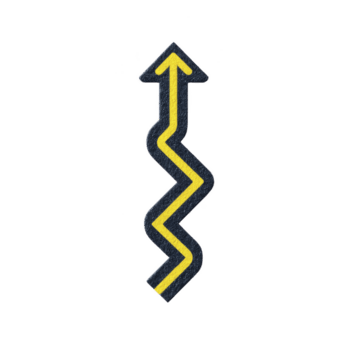 Yellow zigzag arrow sign on transparency background indicates winding path or direction change. bold design is clear and attention grabbing png
