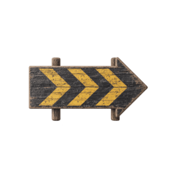 rústico de madera flecha firmar con amarillo cheurón patrones señalando bien, transporte Clásico y direccional sentir. resistido textura agrega personaje y encanto a diseño png