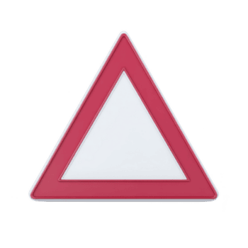 Red and white triangular warning sign with reflective surface, commonly used for road safety to indicate caution or hazards ahead. sign is isolated on transparency background png