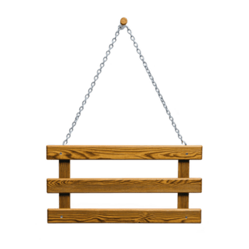 di legno sospeso cartello con catena, con rustico disegno, isolato su trasparenza sfondo. cartello è fatto di tre orizzontale di legno tavole, Perfetto per personalizzazione png