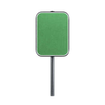 Green rectangular road sign with blank surface, mounted on black pole, isolated on transparency background. sign is ready for customization or adding text png