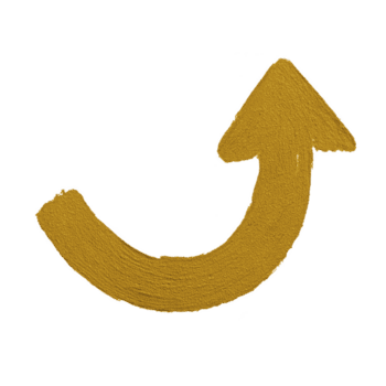Curved yellow arrow pointing upwards on transparent background, symbolizing direction or progress. arrow is painted with textured brushstroke style, conveying creative and dynamic feel png