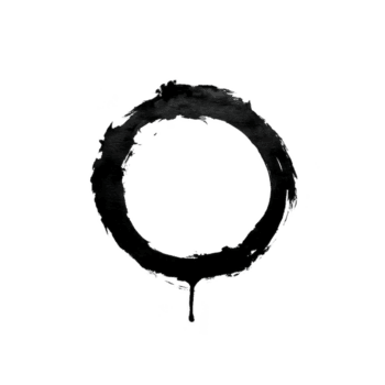 Black, hand drawn circle with rough, textured appearance and drip at bottom, symbolizing imperfection and fluidity. design is set against transparent background png