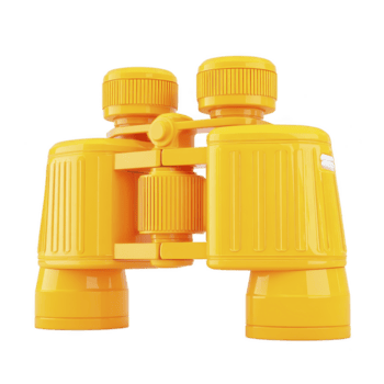 luminosa giallo binocolo con moderno disegno, con strutturato impugnature e regolabile lenti a contatto, isolato su trasparenza sfondo. vivace colore Aggiunge giocoso toccare per classico ottico dispositivo png