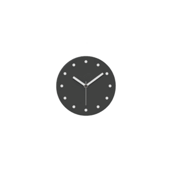 Minimalist black wall clock with white hands and dot markers, set against plain background. simple design emphasizes functionality and modern aesthetics png