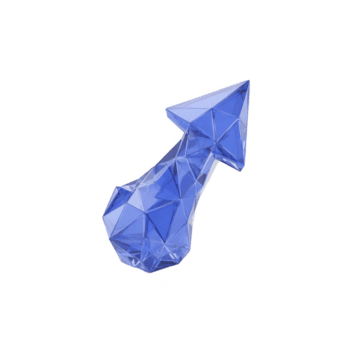 Blue geometric arrow made of transparent, faceted material points upward, symbolizing progress and direction. design is modern and abstract, with reflective surface png