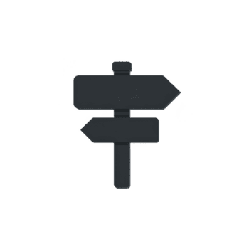 Black silhouette of directional signpost with two arrows pointing in opposite directions, symbolizing choice and direction. simple design conveys navigation and decision making png