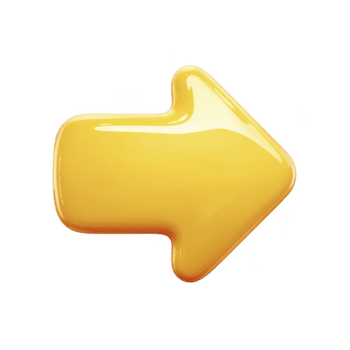 brillante, amarillo 3d flecha señalando a bien, con suave y lustroso finalizar, soportes fuera en contra llanura antecedentes. flecha vibrante color y pulcro diseño transmitir sentido de dirección y movimiento png